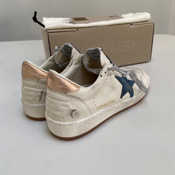 Golden Goose Ball Star White Leather/Smoke Blue/Metallic Heel sz 37 New in Box - Picture 12 of 12
